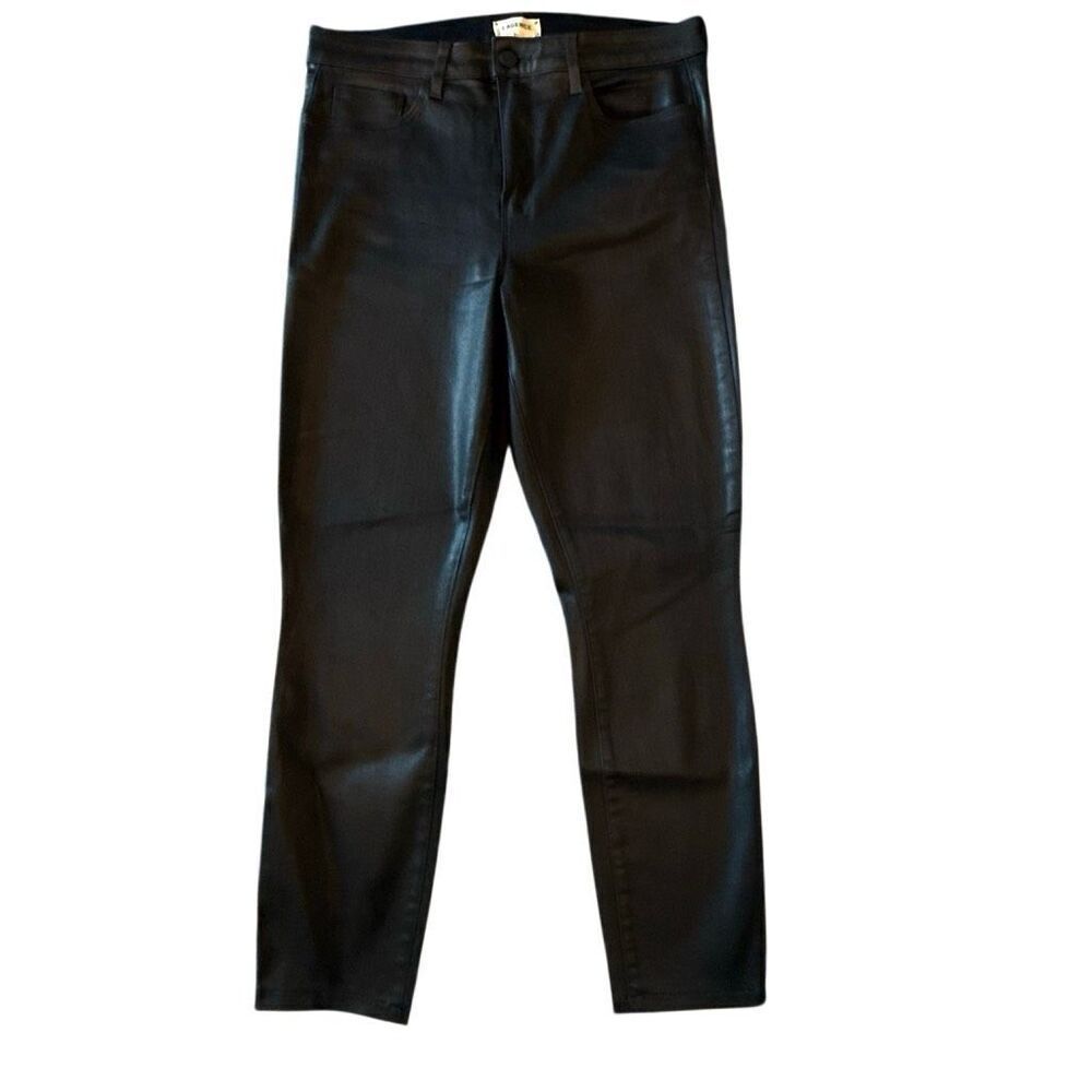 L'Agence High Rise Stretch Coated Margot Ankle Skinny Pants Black Size 31